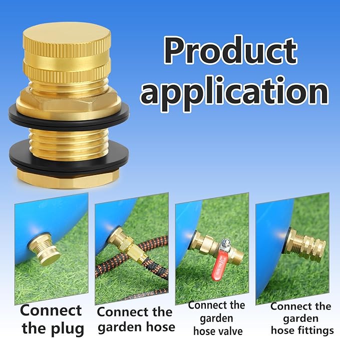 Ceaeso Brass Male Garden Hose Bulkhead Fitting With Plug, 1/2" Female NPT, 3/4" Male GHT (garden Hose Thread), Brass Tank Connector/drain/flush Port Kit For Rain Barrels, Aquariums, Sinks，2 Pack