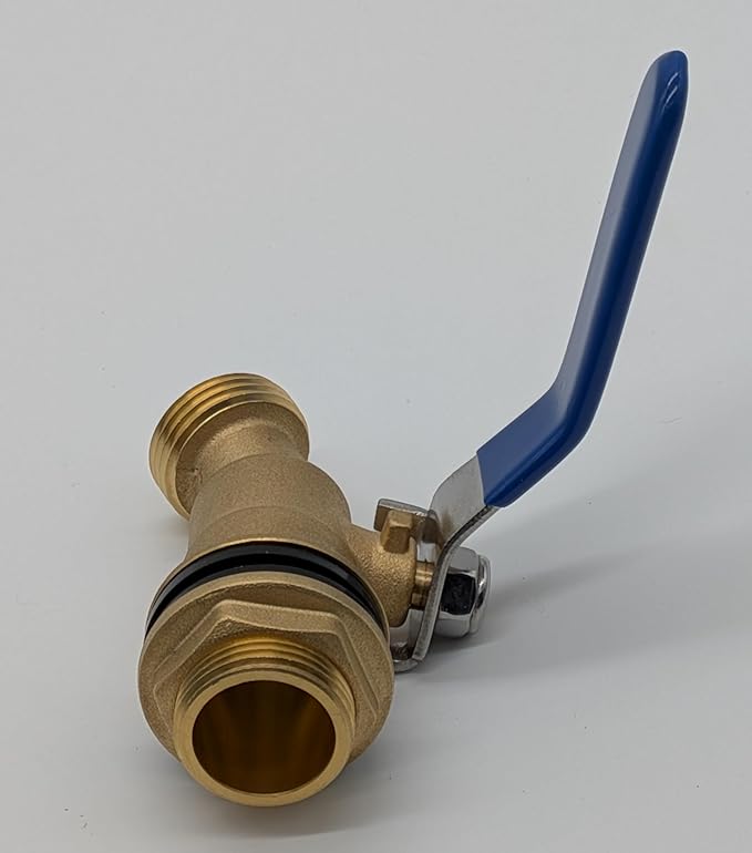 Brass Rain Barrel Spigot Valve, 3/4" NPT to 3/4" GHT Thread, Blue Handle Ball Valve for Garden Hose Connection
