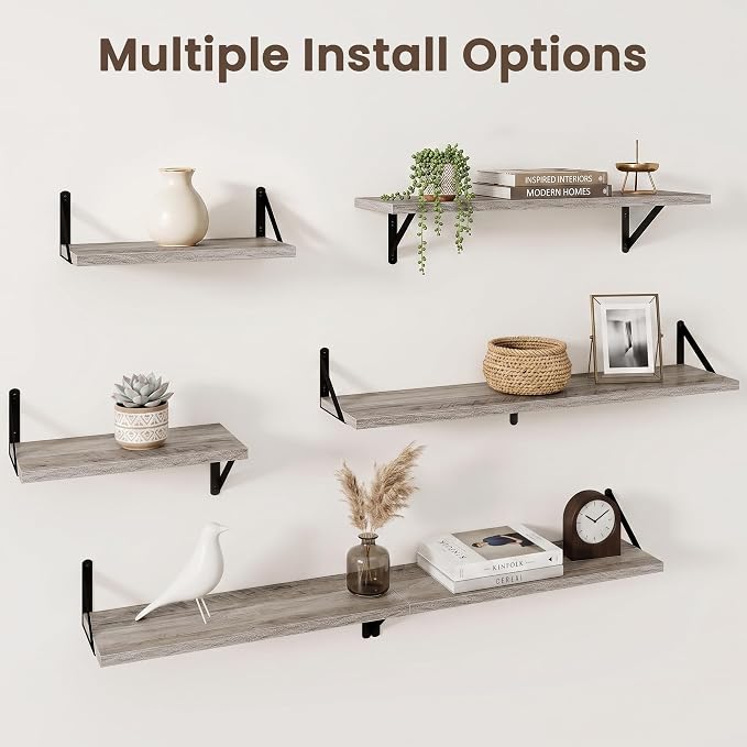 Dreamland Wall Mounted Floating Shelves Set of 2, 16x8, Grey