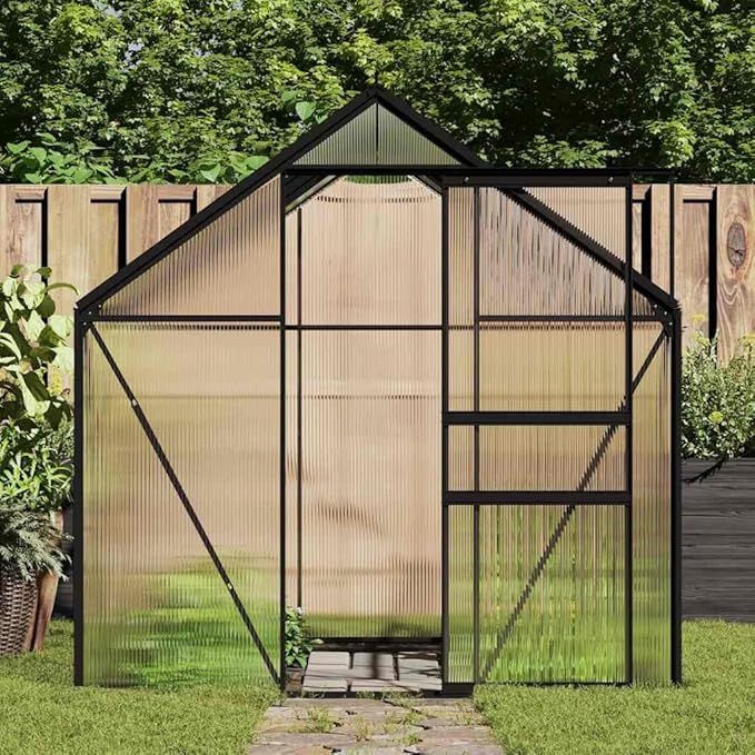 vidaXL - Greenhouse Anthracite Aluminum - 51.1 ft², Polycarbonate UV- Panels, Thermally Insulated, Water Drainage, Optimal Ventilation, Durable Construction