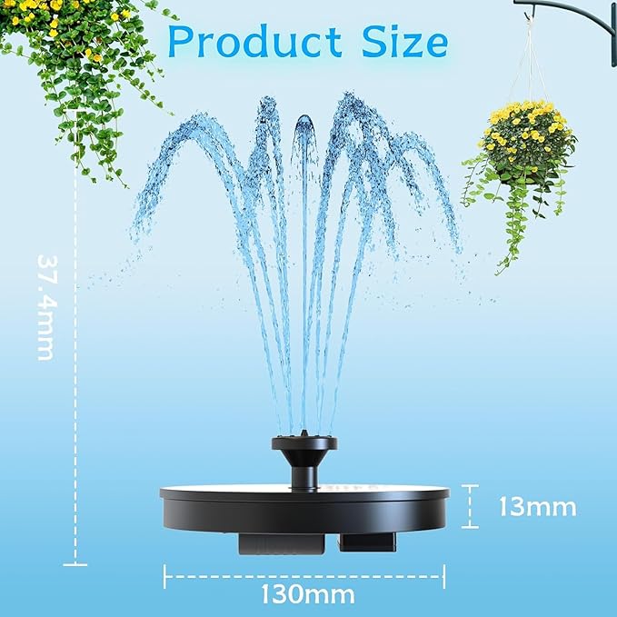 AMZtime Solar Fountain, 2026 Upgraded Solar Water Fountains with 6 Nozzles, Free Standing Floating Solar Powered Water Fountain Pump for Bird Bath, Garden, Pool, Pond and Outdoor