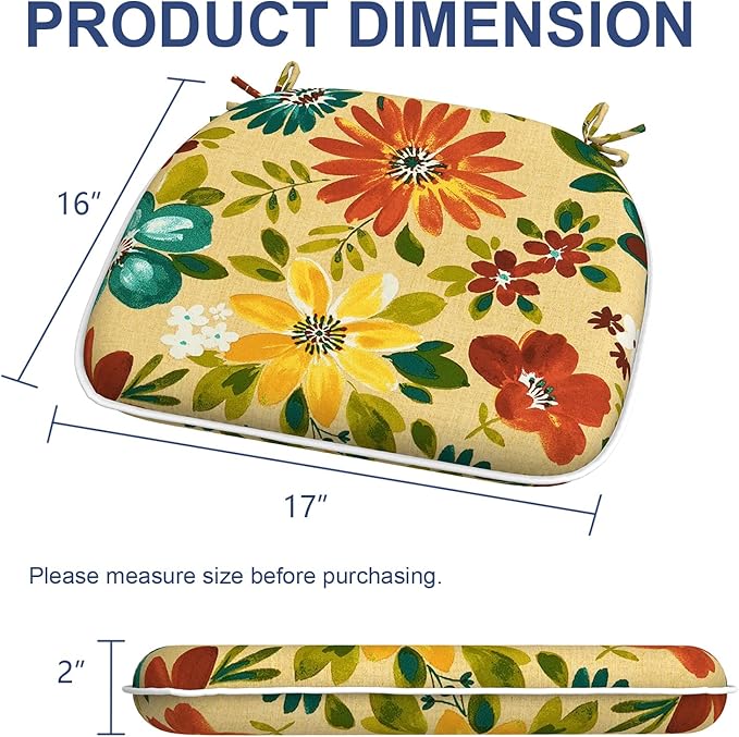 Outdoor 16"x17" Chair Pads Set of 4, Water Resistant Patio Chair Cushions with Ties, Seat Cushions for Home Garden Furniture Decoration, Flower Multi