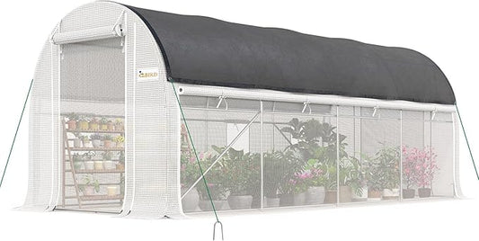 KING BIRD Premium 15x7x7 FT Greenhouse for Outdoors, Large Walk-in Heavy Duty Galvanized Steel Frame, Mesh Door Screen Window Tunnel Hoop Garden Plant Winter Hot House with Side Mesh&Shade Net, White