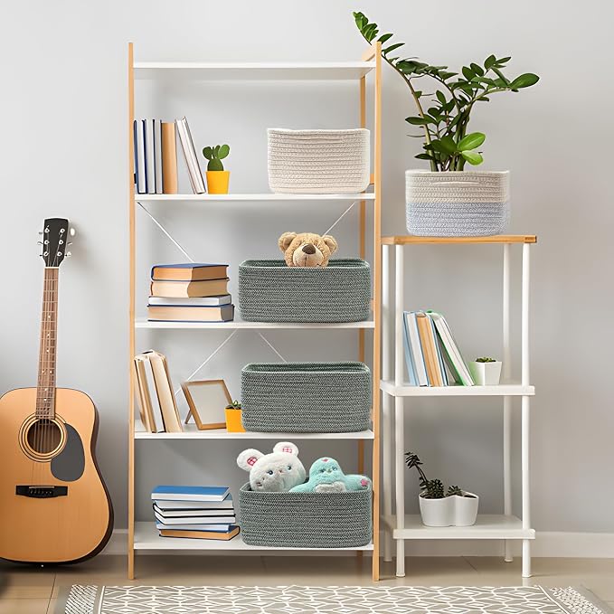 COMFY HOMI 11.5"x7.5"x4.7" Storage Baskets for Organizing | Cotton Rope Woven Basket | Toy Storage Bin Box | Basket for Shelves, Closet Organizer Bin, Decorative Closet Shelf, 3 Pack,