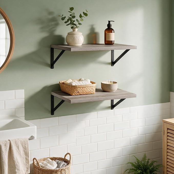 Dreamland Wall Mounted Floating Shelves Set of 2, 16x12, Grey