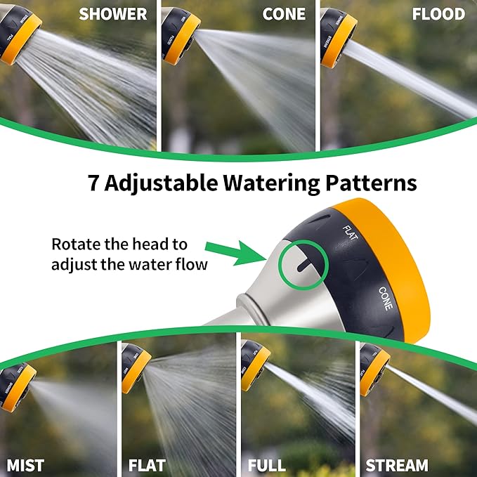 AUTOMAN Garden Nozzle Sprayer, High Pressure Spray Nozzle, 100% Metal Water Hose Nozzle, 7 Patterns Watering Nozzle, Heavy Duty Sprayer Garden Nozzle for Watering Plants & Lawns, Washing Cars & Pets