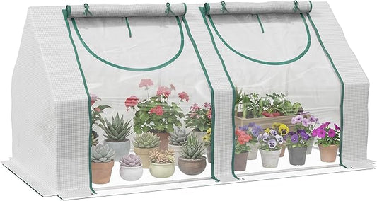 Outsunny 6' x 3' x 3' Portable Greenhouse, Garden Green House with 2 PE/Plastic Covers, Steel Frame and 2 Roll Up Windows, Clear