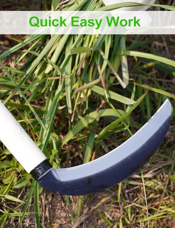 TOYPOPOR Carbon Steel Grass Sickle, 15'' Japanese Gardening Weeding Weeder, Garden Hand Tool, Farming Weed Remover, Scythe Blade Cutter, Manual Mowing Blade Cutter, Thick Blade Gardening Quick Work