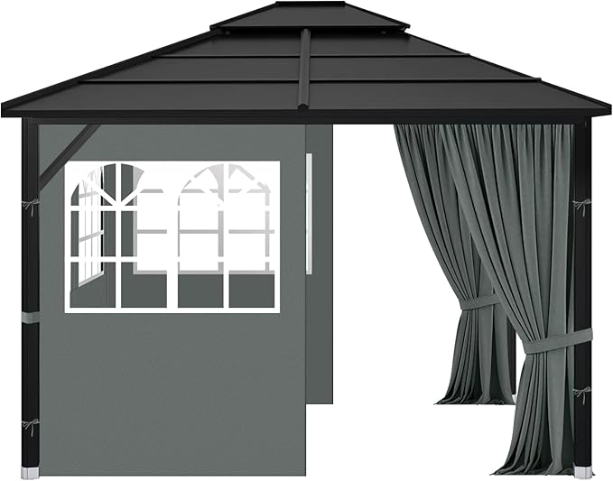 Gazebo Privacy Curtains 10' x 12' with PVC Windows, 4-Panels Side Wall with Zipper Universal Replacement for Patio, Outdoor Canopy, Garden and Backyard, Gray