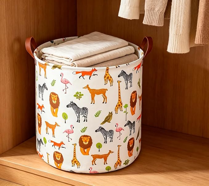 CLOCOR Laundry Basket,Safari Room Decor,Waterproof Storage Basket(Jungle Animals)