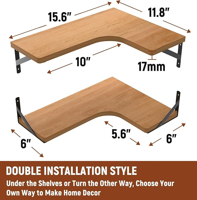 LEOPO Corner Floating Shelves Wall Mounted Set of 4, Corner Wall Shelves