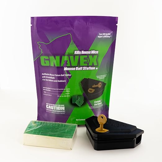 Gnavex Mouse Bait Station RF 16ct with 16 Bromethalin Bait Blocks for Effective Indoor and Outdoor House Mouse Control