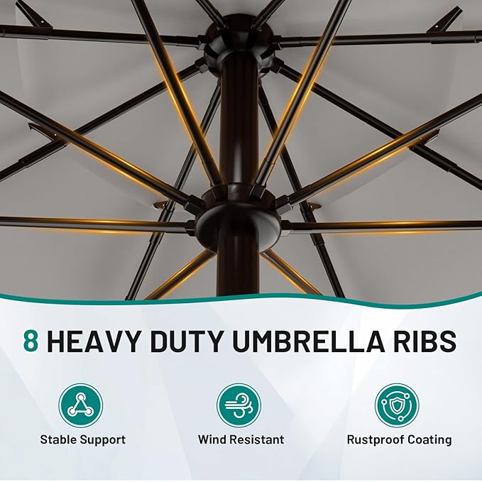 AreShark 9FT 3-Tiers Patio Umbrella with Valance, Outdoor Umbrellas with Crank/Tilt, Table Market Umbrella Vented w/ 8 Sturdy Ribs for Garden, Deck, Backyard, and Pool, Foggy Gray