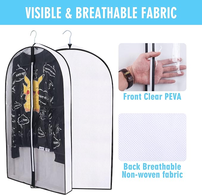 60" Garment Bags for Hanging Clothes, Clear Proof Suits Covers with 4" Gussets for Closet Storage and Travel Hanging Clothes Bag for Coat, Sweater, Jacket, Dress, Shirts (3 Pack - 60")