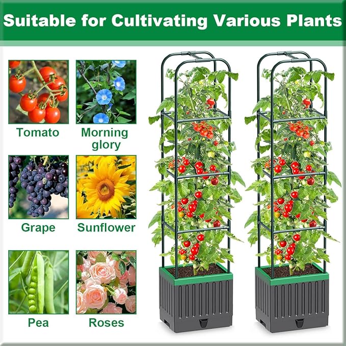 Raised Garden Bed with Trellis, Tomato Planter with Trellis, 68.7" Tomato Cage, Self-Watering, Expandable Structure, Indoor & Outdoor tomato pot for Climbing Plants, Vegetable Vines & Flowers