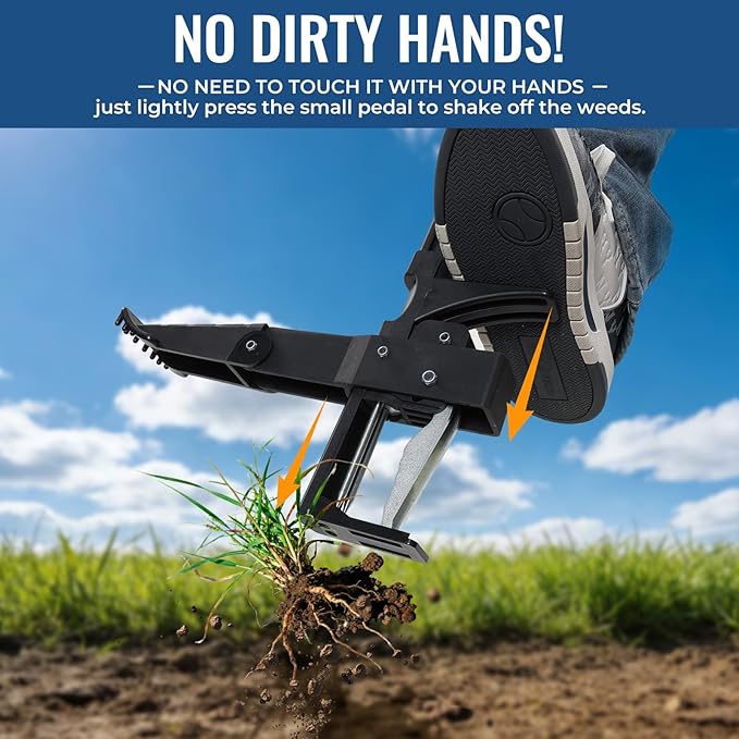 Stand Up Weed Puller with Quick-Release Ejector& Foot Pedal-Easily Remove Weeds Root Without Bending, Pulling or Kneeling! 41" Adjustable T-Handle, 4-Claw Steel Head Tool for Effortless Garden Weeding