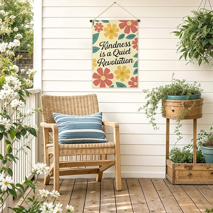 Kindness Is a Quiet Revolution Garden Flag Double Sided Yard Outdoor Decoration 12x18 Inch, Inspirational Vector Floral Yard Garden Flag, Vintage Floral Outdoor Positive Decorative Banner