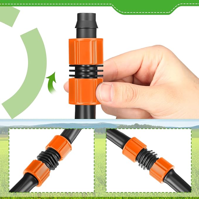 Tujoe 50 Pcs Drip Irrigation Fittings, 5/8 Inch Universal Barbed Locking Connectors for 16-17mm Drip Tape Tubing and Sprinkler System, Durable Line Coupling Irrigation Tools