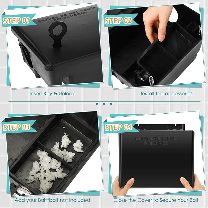Qualirey 12 Packs Rat Bait Stations Rat Bait Box with Keys Outdoor Mouse Rodent Trap Mice Baits Stations Bulk for Outdoor Indoor Use Keeps Pets and Children Safe