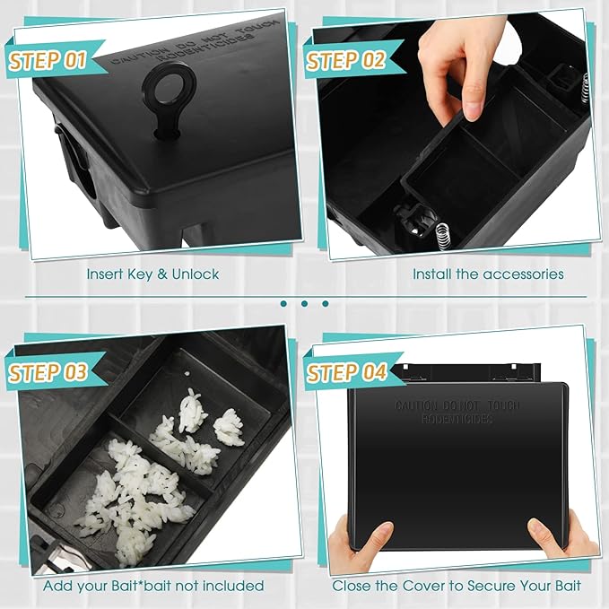 Qualirey 36 Packs Rat Bait Stations Rat Bait Box with Keys Outdoor Mouse Rodent Trap Mice Baits Station Bulk for Outdoor Indoor Use Keeps Pets and Children Safe