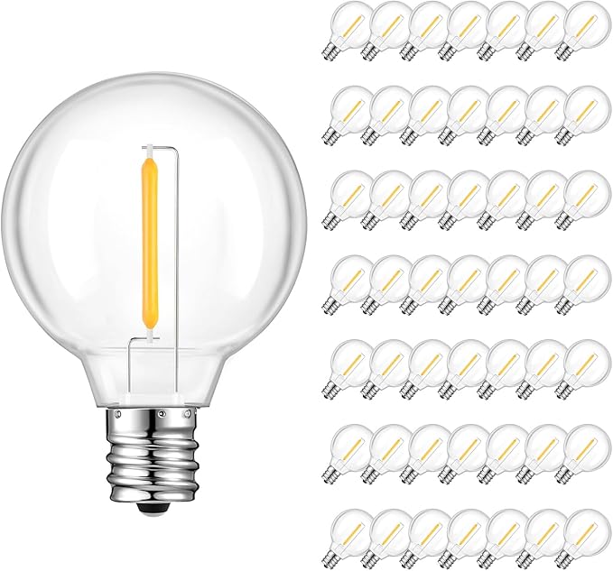 GvvooHome 50 Pack G40 LED Replacement Bulbs, Shatterproof 1 Watt E12 LED Bulb for Outdoor Patio Garden Vintage String Lights, 2200K Warm White, Dimmable