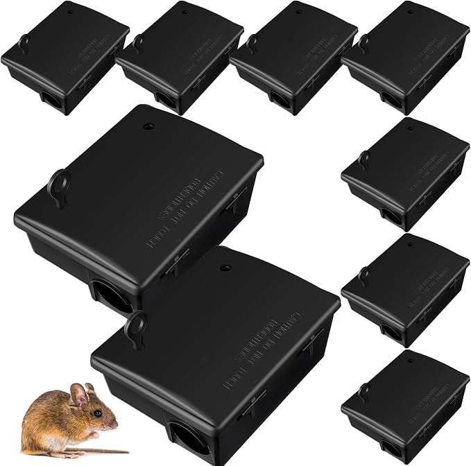 Qualirey 8 Pack Rat Bait Station with Key,9.8 x 7.5 x 3.9 in,Classic | Fits Rats and Mice, Helps Control Rodents with Lockable, Durable Reusable Plastic, Ideal for Yards, Garages and Outdoor