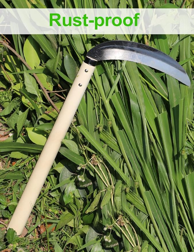 TOYPOPOR Carbon Steel Grass Sickle, 15'' Japanese Gardening Weeding Weeder, Garden Hand Tool, Farming Weed Remover, Scythe Blade Cutter, Manual Mowing Blade Cutter, Thick Blade Gardening Quick Work