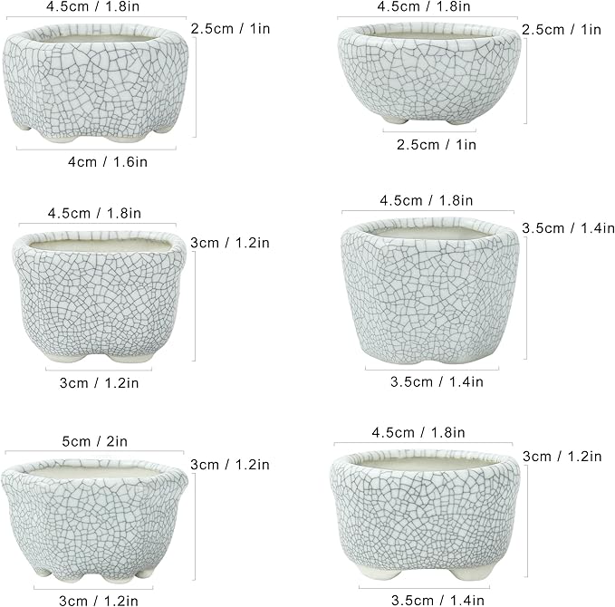 Bonsai Planter 1.8 inch (4.5cm) Mini Succulent Glazed Pots Set of 12 Gray White