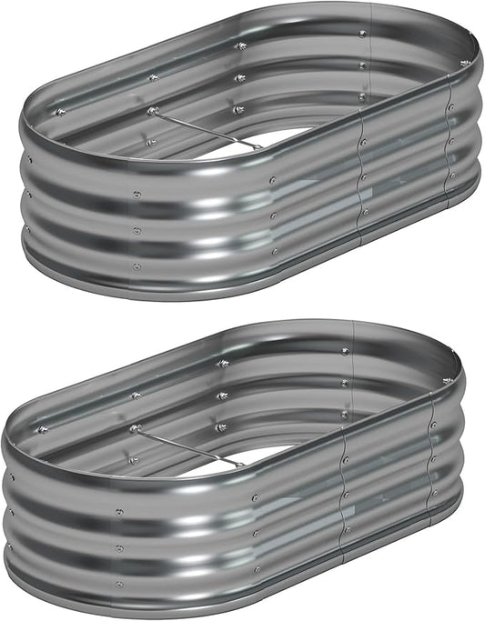 Foxlang 4x2x1ft(2 Pack) Galvanized Oval Raised Garden Bed,Outdoor Planter Box Metal Patio Kit Planting Bed for Vegetables Flowers Herb,Silver