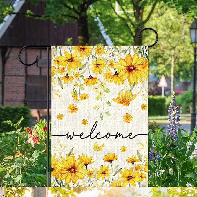 Welcome Flags for Outside,Spring Yellow Daisy Garden Flag for Yard Patio Lawn Decoration,12x18 Inch Double Sided
