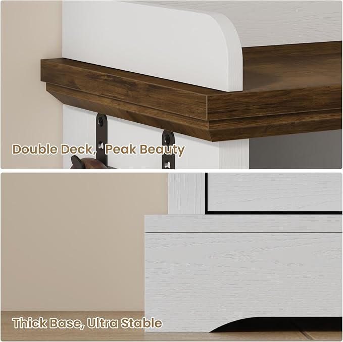 Farmhouse Shoe Cabinet with 2 Flip Drawers & Open Storage, 31.5" W White