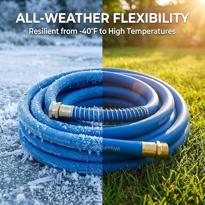 Wiseflow Garden Hose 100FT x 3/4", Heavy Duty Rubber Hose, Water Hose with Five Layered Braiding, Male Female Fittings, 1000PSI Burst, 300PSI Working for Yard, Car Wash, Pets (Blue)