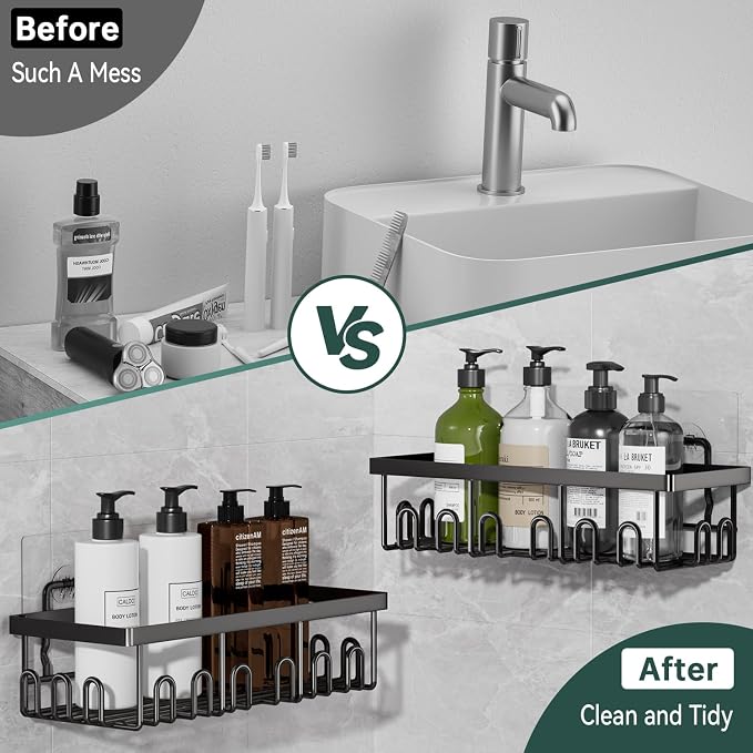 5-Pack Adhesive Shower Caddy for Bathroom & Home Decor Black
