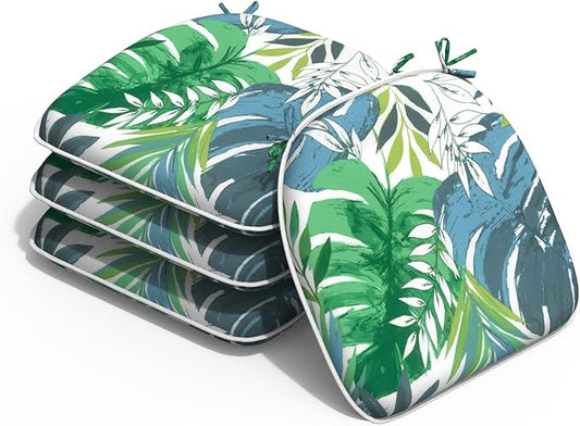 Outdoor Chair Cushions 16"x17" Set of 4, Water Resistant Patio Chair Pads with Ties, Seat Cushions for Home Garden Furniture Decoration, Islamorada Blue Green