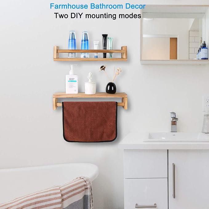 JORIKCHUO Nursery Book Shelves, Set of 2 Wood Floating Book Shelves for Kids Room, Kitchen Spice Rack, or Rustic Wall Mounted Shelves for Farmhouse Bathroom Décor (carbonized)