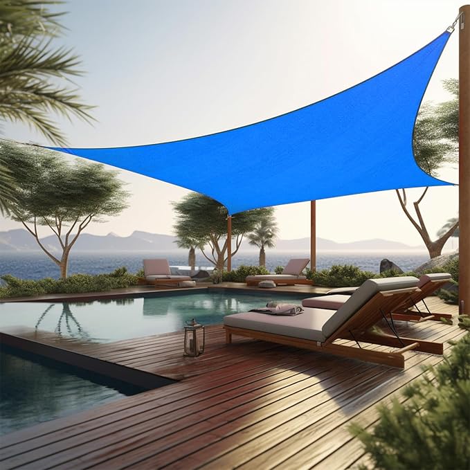 Shade&Beyond 12'x16' Sun Shade Sails Curved Canopy Rectangular Blue 185GSM Shade Sail Permeable for Patio Deck Yard Backyard, (We Make Custom Size)