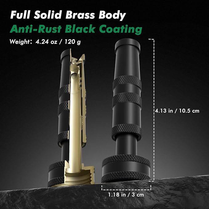 RESTMO 100% Solid Brass Adjustable Twist Hose Nozzle with Anti-Rust Coating, Heavy Duty High Pressure Water Hose Nozzle with 3 Spray Patterns for Garden Watering, Car Washing, Patio & Floor Cleaning