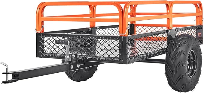 VEVOR ATV UTV Trailer Tow Behind Dump Cart, 1500lbs 15 Cubic Feet, Heavy Duty Yard Garden Trailer Pull Behind Dump Trailer for Lawn Mower Tractor