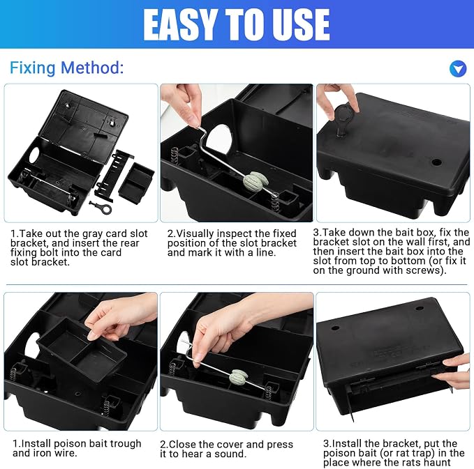 Qualirey 8 Pack Rat Bait Station with Key,9.8 x 7.5 x 3.9 in,Classic | Fits Rats and Mice, Helps Control Rodents with Lockable, Durable Reusable Plastic, Ideal for Yards, Garages and Outdoor