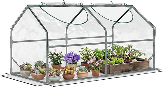 Outsunny 4' x 2' x 2' Portable Mini Greenhouse, Small Green House with PVC Cover, Roll-up Zippered Windows for Indoor, Outdoor Garden, Clear