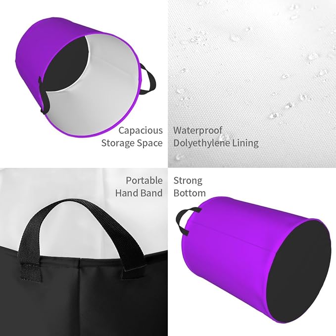 19.6" Large Laundry Hamper Bag, Neon Purple Elegant Collapsible Laundry Basket Dirty Clothes Organizer Washing Bin for Family Essentials Storage