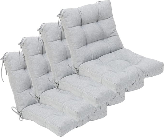 QILLOWAY Outdoor Chair Cushion for Patio Furniture, Waterproof Patio Cushions Set of 4 with Ties, Fade Resistant Replacement Pads for Outdoor Rocking Chairs,Silver,Grey