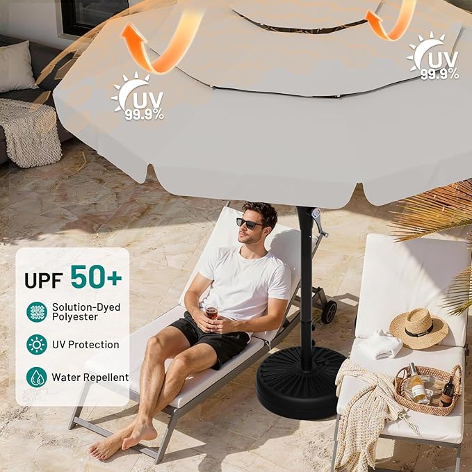 AreShark 9FT 3-Tiers Patio Umbrella with Valance, Outdoor Umbrellas with Crank/Tilt, Table Market Umbrella Vented w/ 8 Sturdy Ribs for Garden, Deck, Backyard, and Pool, Foggy Gray