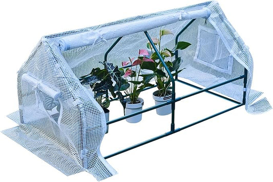 47.2" L × 23.6" W × 23.6" H Mini Greenhouse for Indoor Outdoor,Portable Mini Greenhouse, Heavy-Duty PE Plant Cover Tent , Tabletop Greenhouse for Small Plants, Seedling Humidity Dome White