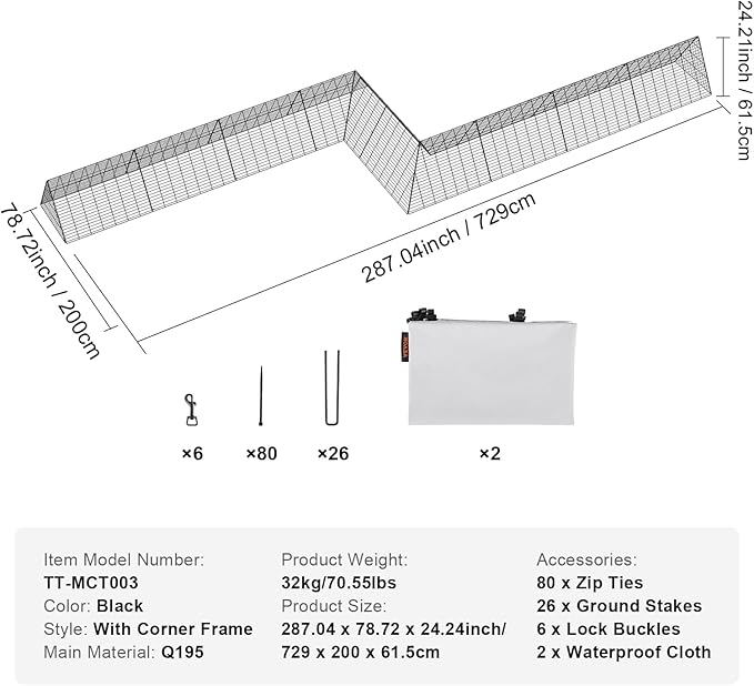VEVOR Chicken Tunnels for Yard, Metal Poultry Playpen for Outside with Waterproof Cover, 118.1 x 28 x 24.2 inch (LxWxH), Easy to Setup, Also Widely Used for Ducks, Rabbits, Geese Coop