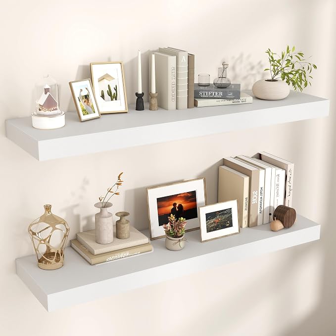 48 Inch Floating Shelves for Wall, 12"D Wood Storage Shelves, White Finish