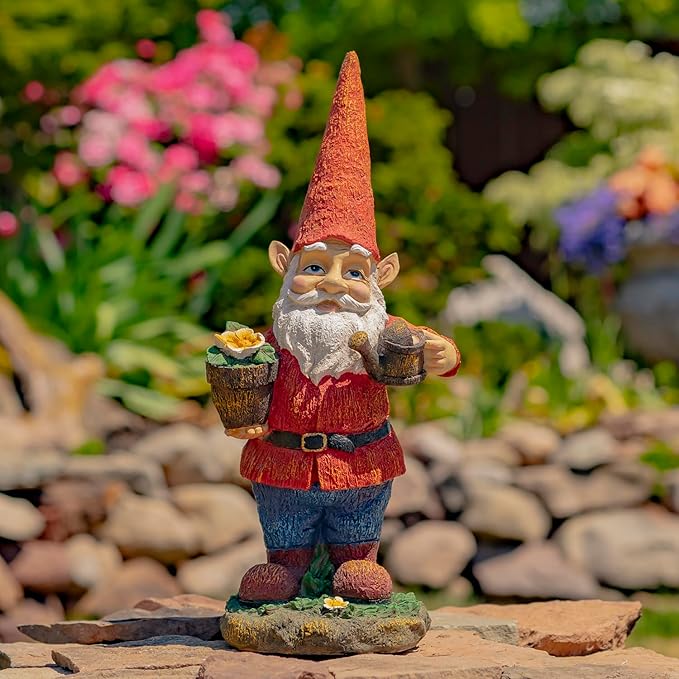 Zaer Ltd. Classic Spring Gnome Garden Statue in Assorted Styles (Gnome with Flower Pot)