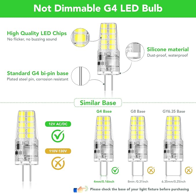 BUBO 40 Pack G4 LED Bulb 2W Equivalent 30W 6000K Daylight 250 Lumens 360°Beam Angle, T3 Halogen Bulb Replacement Landscape Bulbs, AC/DC 12V Led Lights G4 Bi-Pin Base for Outdoor Landscape Lighting