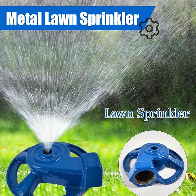 2 Pack Cast Iron Sprinkler Metal Lawn Sprinkler American Threaded Joints Water Sprinklers for Yard Garden Watering, Blue