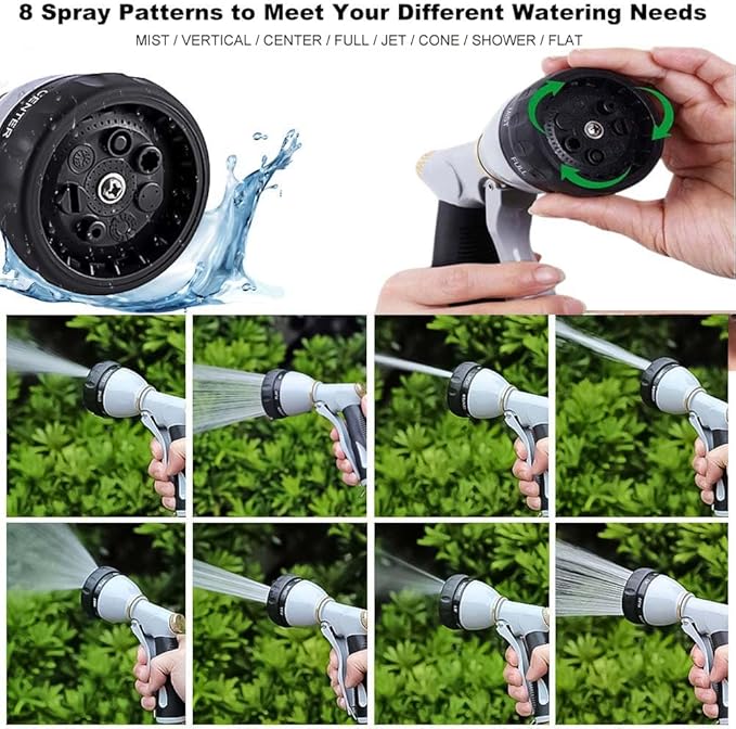 Garden Hose Nozzle Heavy Duty,100% Metal High Pressure Water Hose Sprayer Nozzle with 8 Adjustable Spray Patterns, Non-Slip Grip Hose Sprayer Outdoor for Watering Plants & Lawns, Washing Cars & Pets